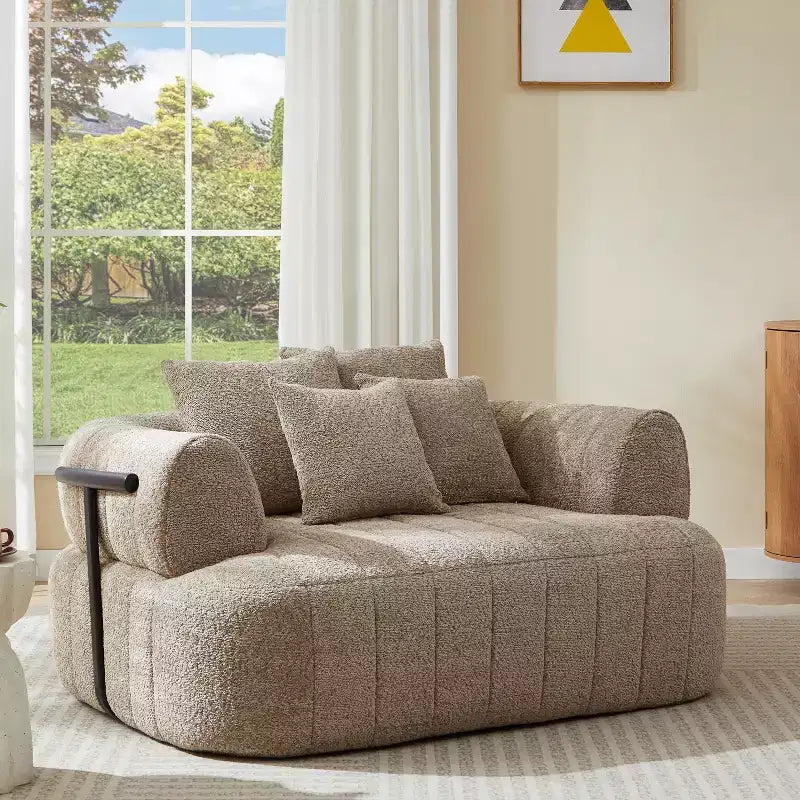Chaise longue oversize in bouclé beige/kaki, 1 posto