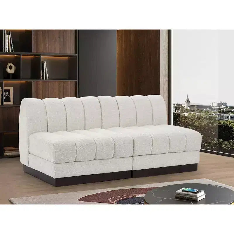 Divano modulare a 2 posti in tessuto ciniglia cognac / crema / verde / grigio