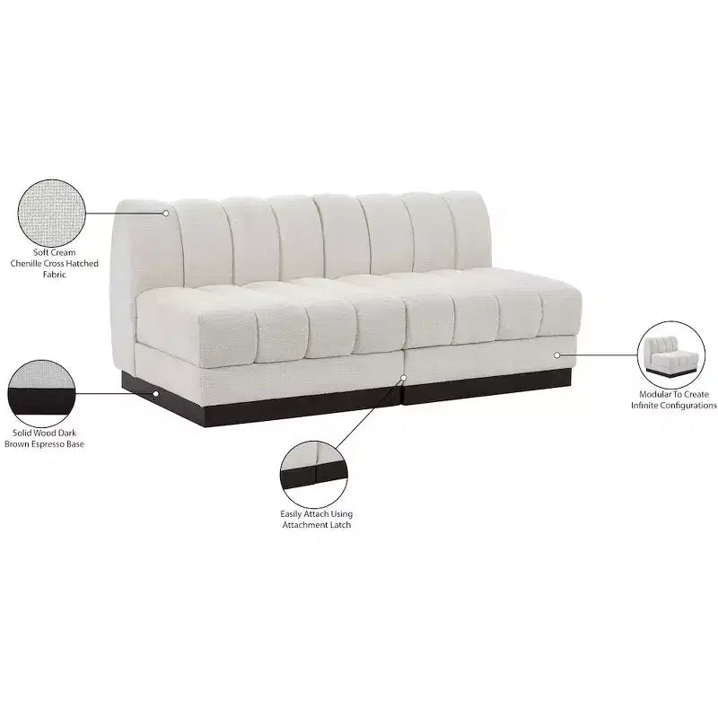 Divano modulare a 2 posti in tessuto ciniglia cognac / crema / verde / grigio