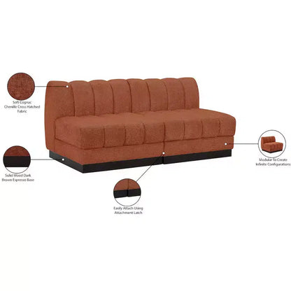 Divano modulare a 2 posti in tessuto ciniglia cognac / crema / verde / grigio