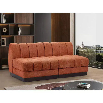 Divano modulare a 2 posti in tessuto ciniglia cognac / crema / verde / grigio