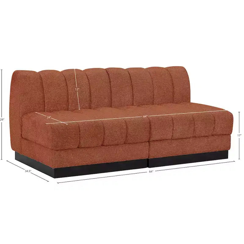 Divano modulare a 2 posti in tessuto ciniglia cognac / crema / verde / grigio