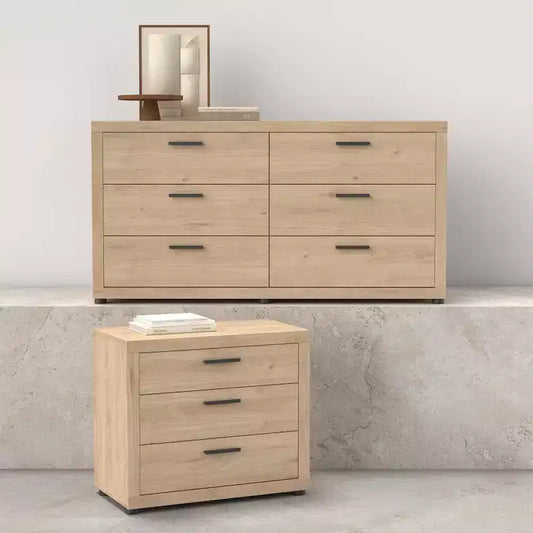 Set camera da letto 2 pezzi Jackson Hickory – Cassettone a 6 cassetti e comò a 3 cassetti (montaggio da 2 persone)