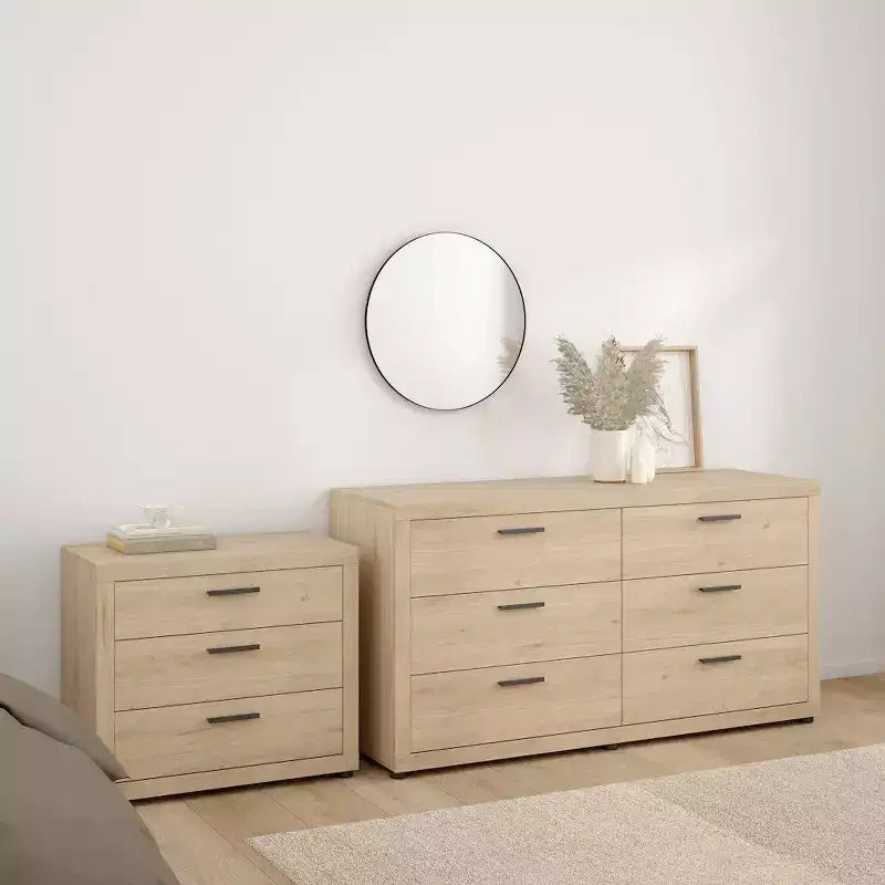 Set camera da letto 2 pezzi Jackson Hickory – Cassettone a 6 cassetti e comò a 3 cassetti (montaggio da 2 persone)