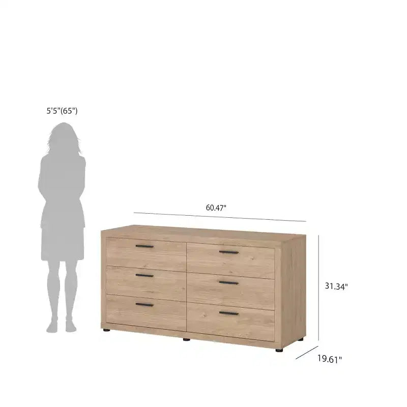 Set camera da letto 2 pezzi Jackson Hickory – Cassettone a 6 cassetti e comò a 3 cassetti (montaggio da 2 persone)