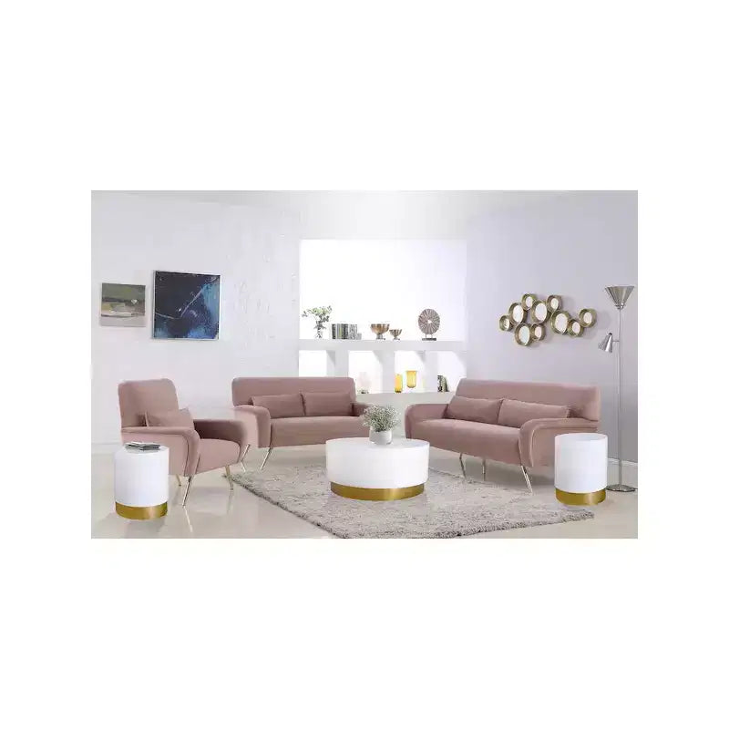 Tavolino rotondo in metallo bianco e oro