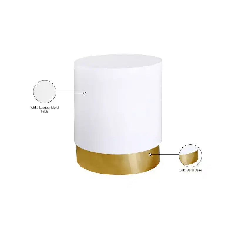 Tavolino rotondo in metallo bianco e oro