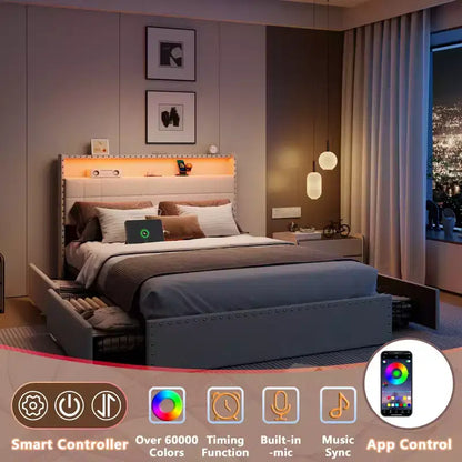 Telaio letto matrimoniale alla francese beige, imbottito, 1 posto