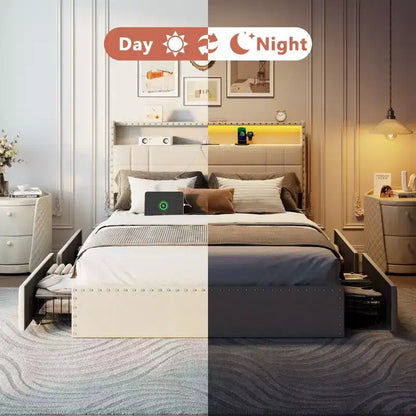Telaio letto matrimoniale alla francese beige, imbottito, 1 posto