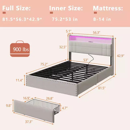 Telaio letto matrimoniale alla francese beige, imbottito, 1 posto