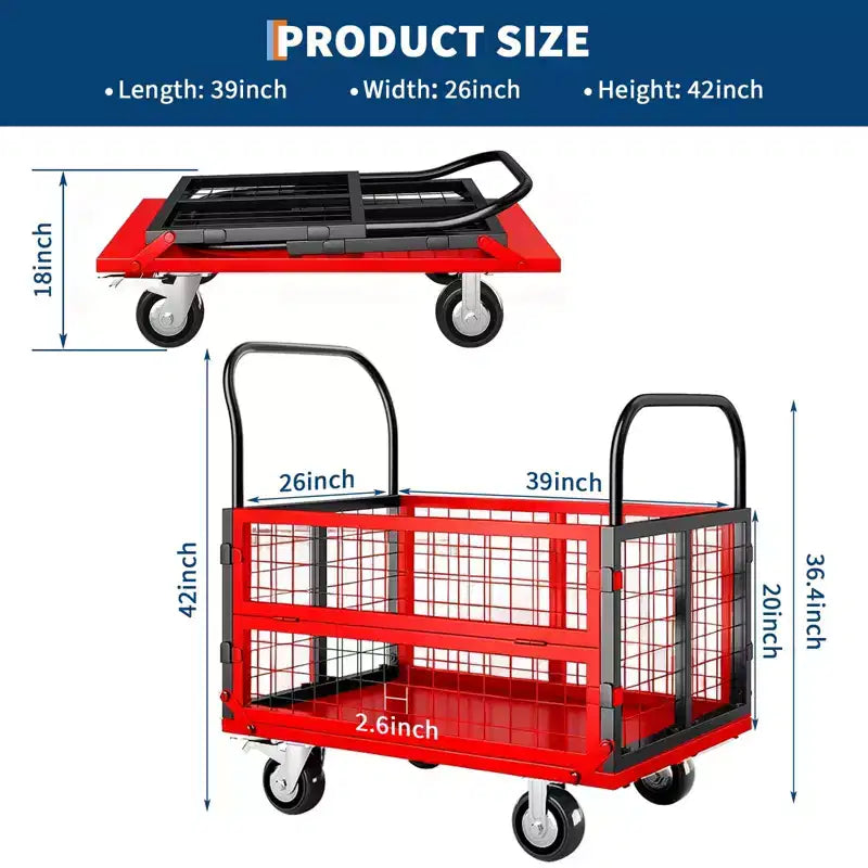 Carrello Piattaforma Pieghevole Arancione/Argento con Gabbia, 6 in 1, 816 kg, 1 persona