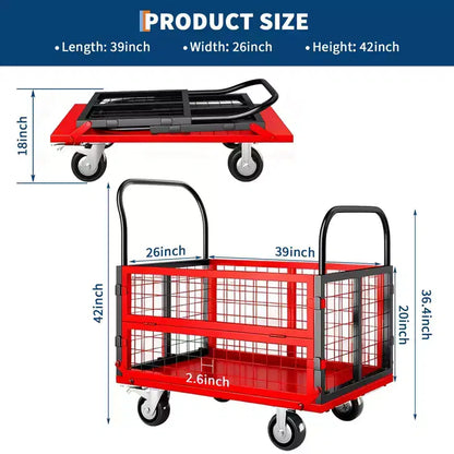 Carrello Piattaforma Pieghevole Arancione/Argento con Gabbia, 6 in 1, 816 kg, 1 persona