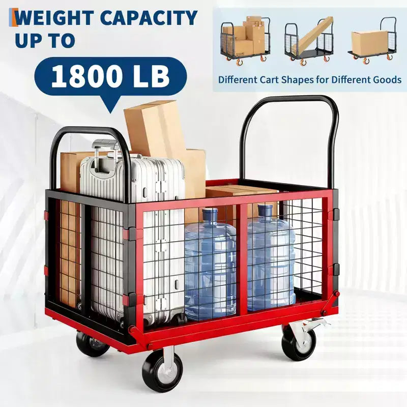 Carrello Piattaforma Pieghevole Arancione/Argento con Gabbia, 6 in 1, 816 kg, 1 persona