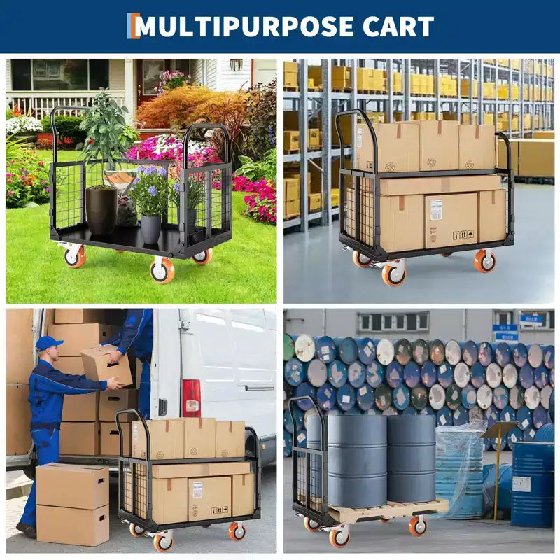 Carrello Piattaforma Pieghevole Arancione/Argento con Gabbia, 6 in 1, 816 kg, 1 persona
