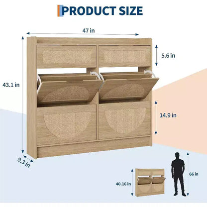 Scarpiera da terra a 4 cassetti effetto rattan marrone/kaki, per abitazioni singole