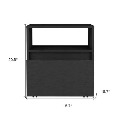 Comodino a 1 cassetto in legno nero, singolo