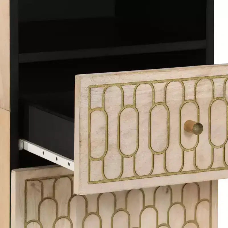 Mobile bagno in legno massello di mango intagliato a mano marrone, a 2 ante