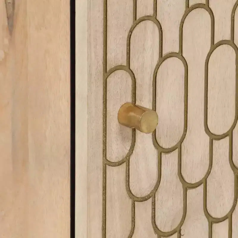 Mobile bagno in legno massello di mango intagliato a mano marrone, a 2 ante