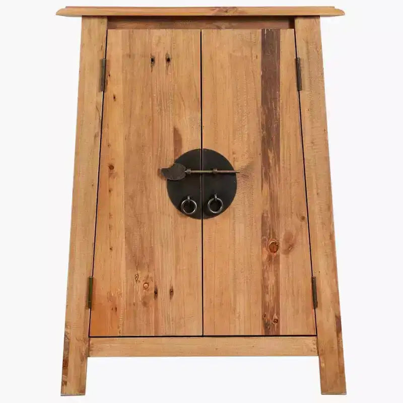 Credenza/Mobiletto da ingresso marrone rustico in legno massello di pino con 2 ante