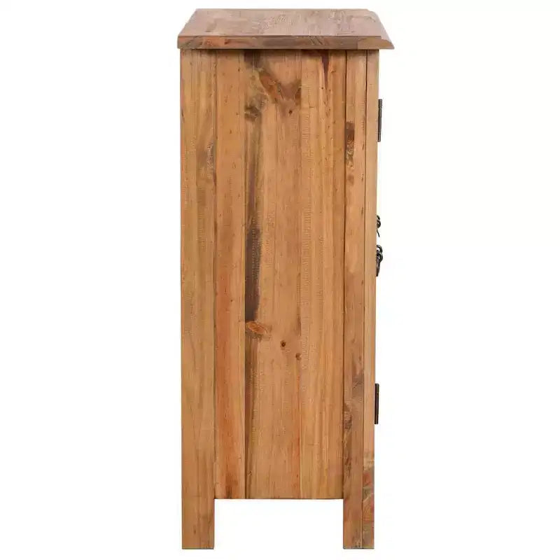 Credenza/Mobiletto da ingresso marrone rustico in legno massello di pino con 2 ante