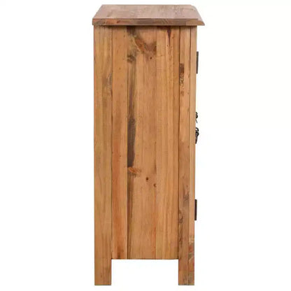 Credenza/Mobiletto da ingresso marrone rustico in legno massello di pino con 2 ante