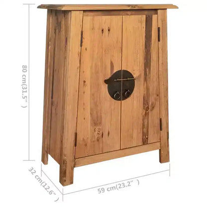 Credenza/Mobiletto da ingresso marrone rustico in legno massello di pino con 2 ante