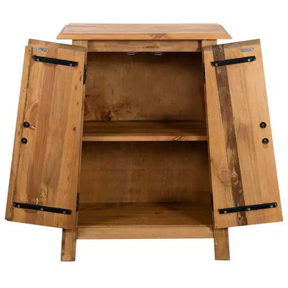 Credenza/Mobiletto da ingresso marrone rustico in legno massello di pino con 2 ante