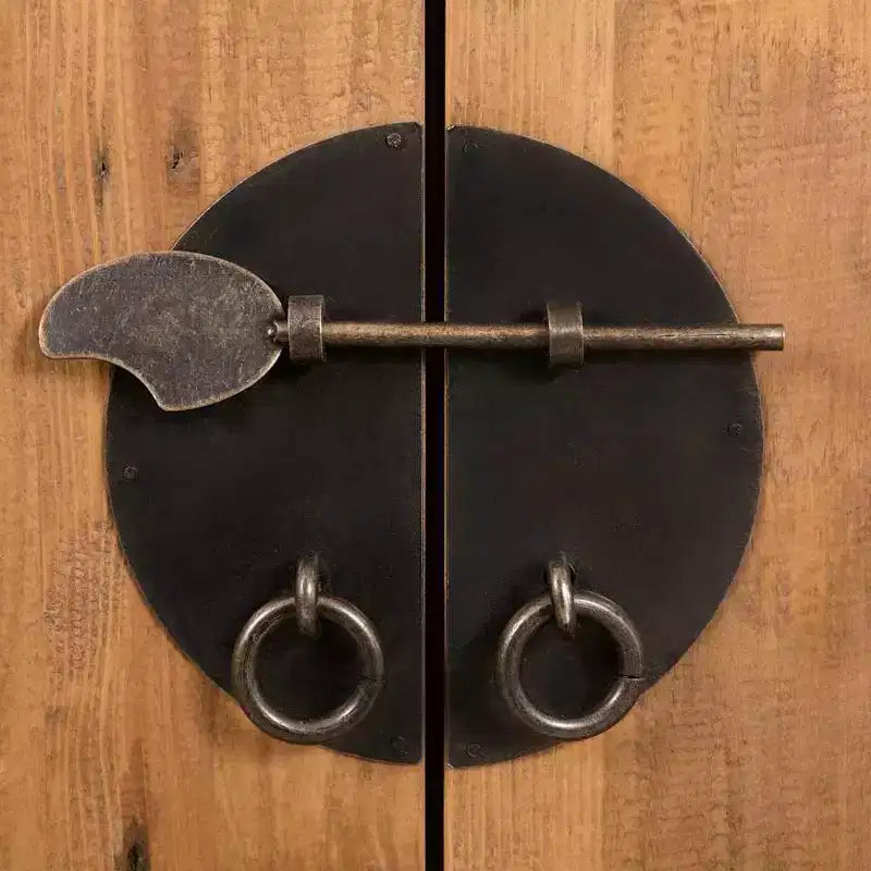 Credenza/Mobiletto da ingresso marrone rustico in legno massello di pino con 2 ante