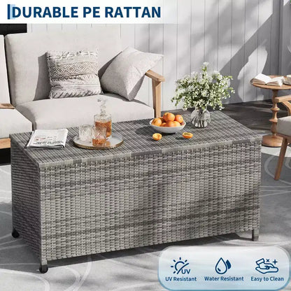 Baule da esterno marrone/grigio in PE rattan con ruote – 473 L, per 1 persona