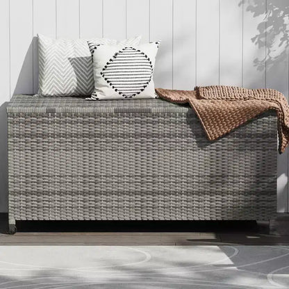 Baule da esterno marrone/grigio in PE rattan con ruote – 473 L, per 1 persona