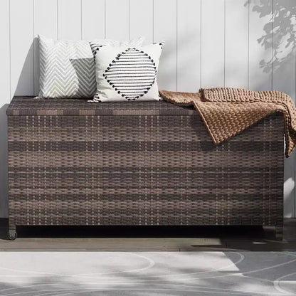 Baule da esterno marrone/grigio in PE rattan con ruote – 473 L, per 1 persona