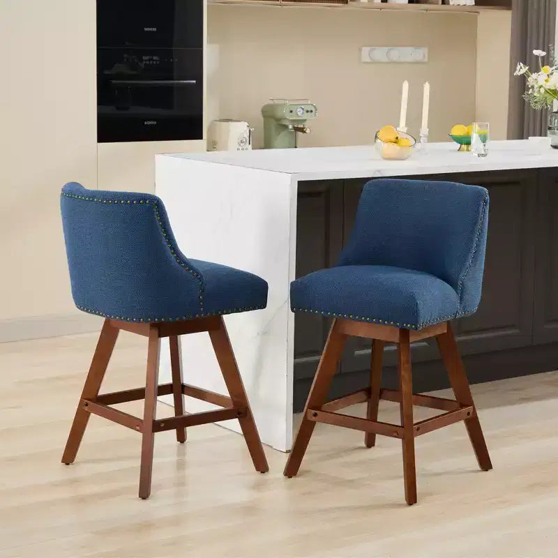 Sgabello da bancone girevole rivestito in tessuto beige/blu/grigio/rosso, set da 2