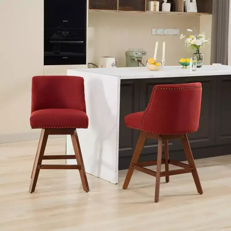 Sgabello da bancone girevole rivestito in tessuto beige/blu/grigio/rosso, set da 2
