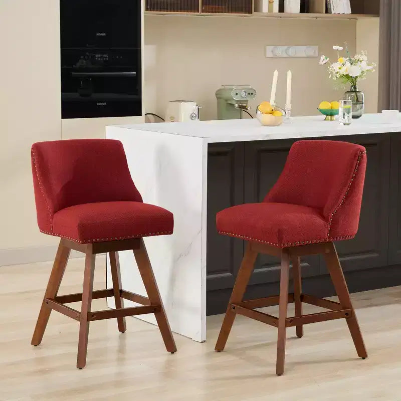 Sgabello da bancone girevole rivestito in tessuto beige/blu/grigio/rosso, set da 2