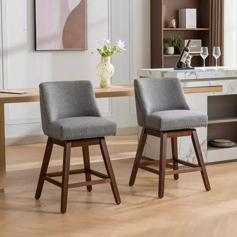 Sgabello da bancone girevole rivestito in tessuto beige/blu/grigio/rosso, set da 2