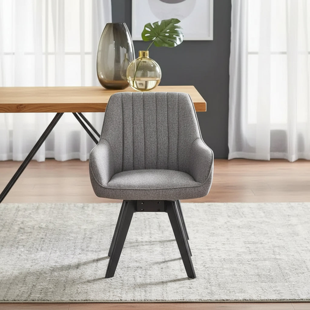 Lifestorey Set of 2 Phyllis Modern Swivel Chairs Gray: Mid-century Design, Rubberwood Frame, 250lb Capacity