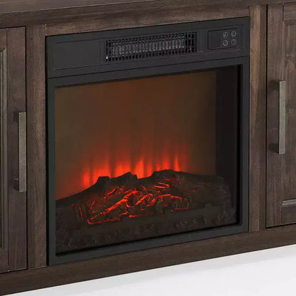 Noce Scuro / Nero / Rovere Ghiacciato, Mobile TV ad Angolo con Camino Elettrico, Adatto a TV fino a 65"