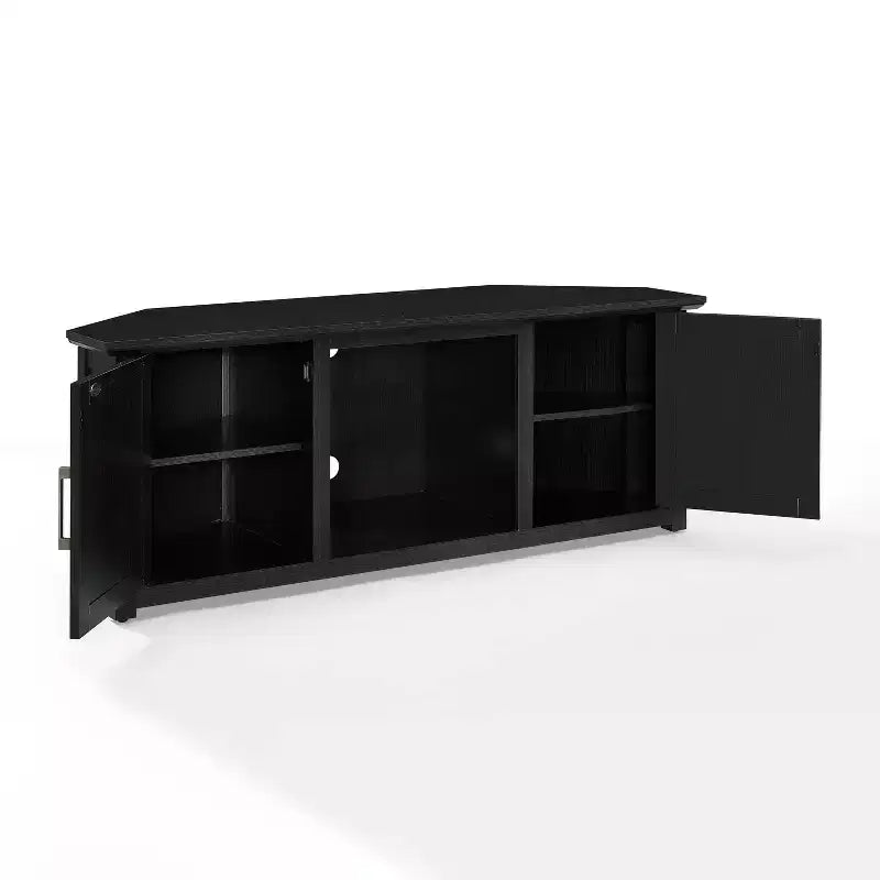 Noce Scuro / Nero / Rovere Ghiacciato, Mobile TV ad Angolo con Camino Elettrico, Adatto a TV fino a 65"
