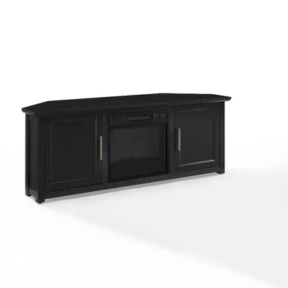 Noce Scuro / Nero / Rovere Ghiacciato, Mobile TV ad Angolo con Camino Elettrico, Adatto a TV fino a 65"