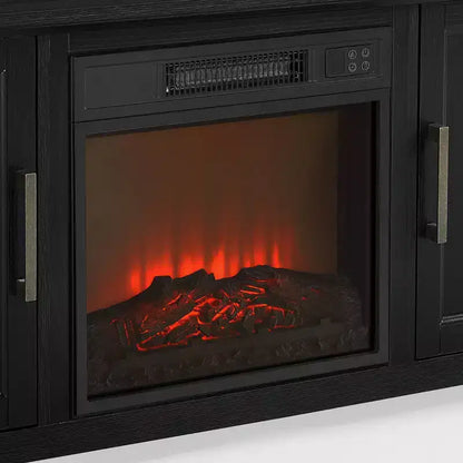 Noce Scuro / Nero / Rovere Ghiacciato, Mobile TV ad Angolo con Camino Elettrico, Adatto a TV fino a 65"