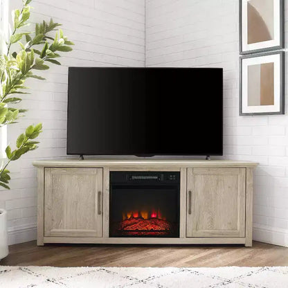 Noce Scuro / Nero / Rovere Ghiacciato, Mobile TV ad Angolo con Camino Elettrico, Adatto a TV fino a 65"