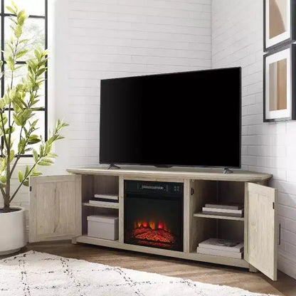 Noce Scuro / Nero / Rovere Ghiacciato, Mobile TV ad Angolo con Camino Elettrico, Adatto a TV fino a 65"