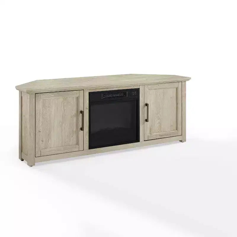 Noce Scuro / Nero / Rovere Ghiacciato, Mobile TV ad Angolo con Camino Elettrico, Adatto a TV fino a 65"