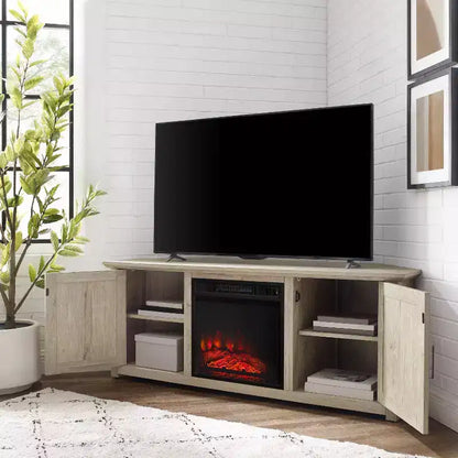 Noce Scuro / Nero / Rovere Ghiacciato, Mobile TV ad Angolo con Camino Elettrico, Adatto a TV fino a 65"