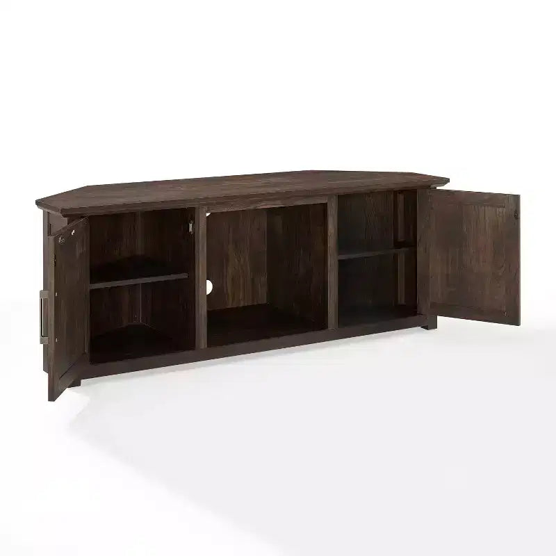 Noce Scuro / Nero / Rovere Ghiacciato, Mobile TV ad Angolo con Camino Elettrico, Adatto a TV fino a 65"