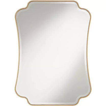 Noble Park Indara Scalloped Corner Rectangular Vanity Wall Mirror Modern Beveled Gold Wood Frame 27 Wide for Bathroom Bedroom Living Room Office
