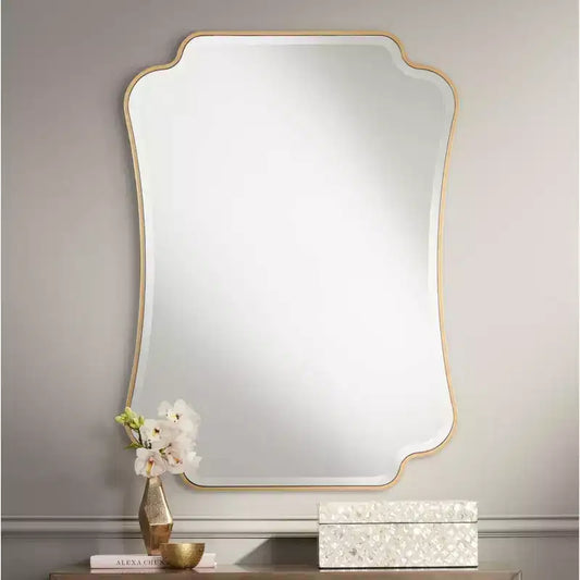 Specchio da parete rettangolare dorato bisellato, a pannello singolo, 27"L × 38"A