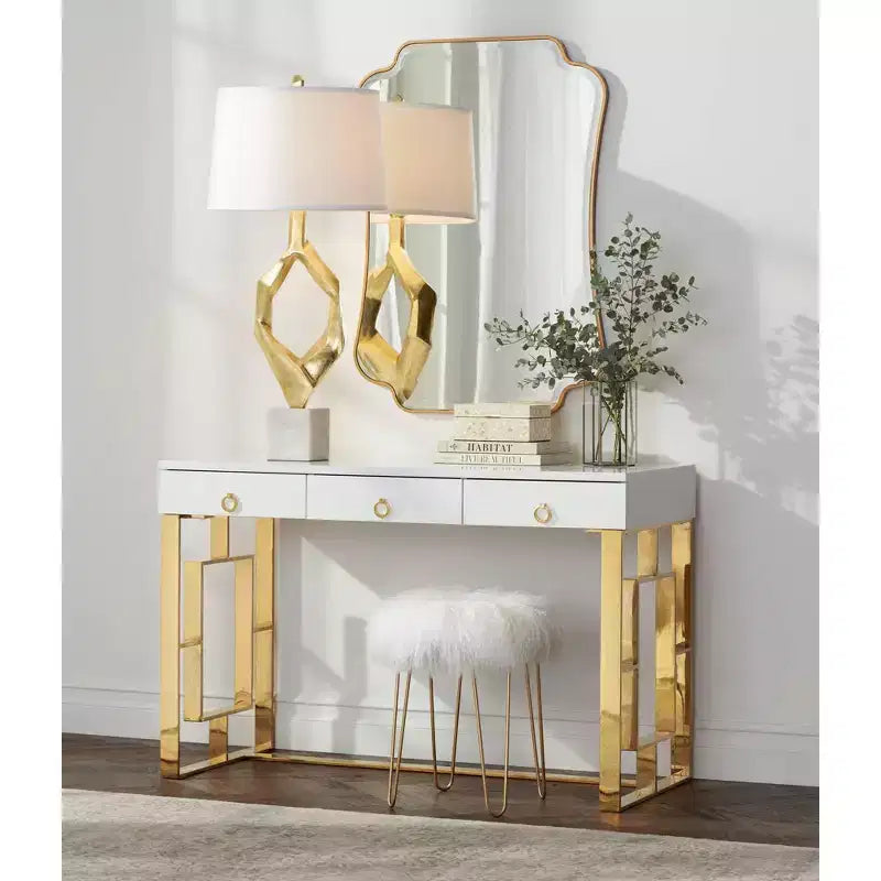 Specchio da parete rettangolare dorato bisellato, a pannello singolo, 27"L × 38"A