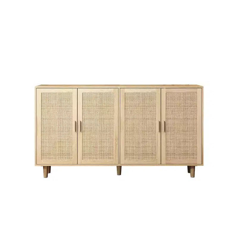 Mobile Contenitore/Madia a 4 Ante in Rattan Nero, per Uso Domestico Singolo