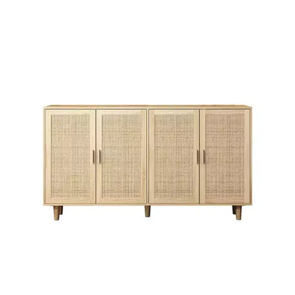 Mobile Contenitore/Madia a 4 Ante in Rattan Nero, per Uso Domestico Singolo